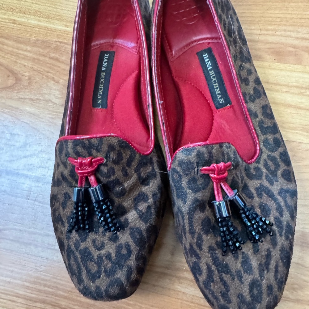Dana Buchman Leopard-Print Tassel Loafers in Brown and Red